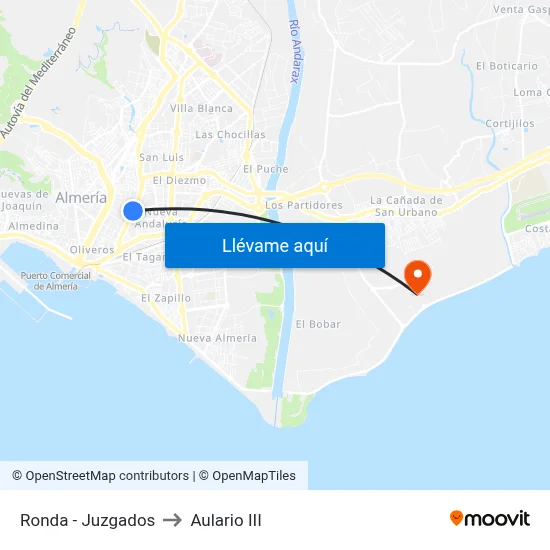 Ronda - Juzgados to Aulario III map