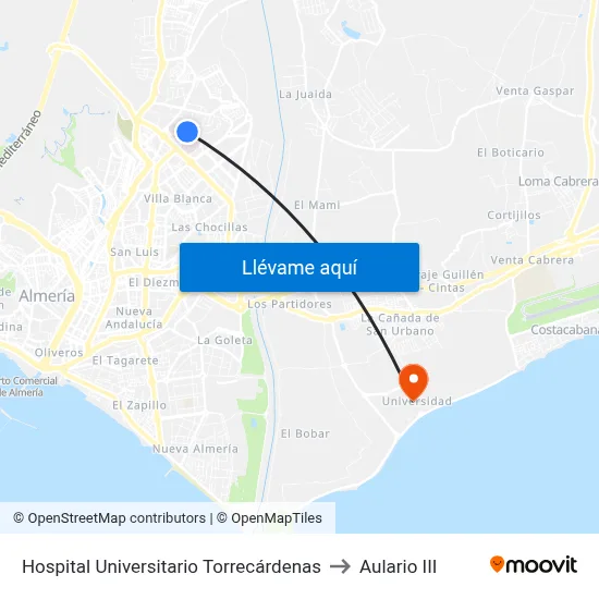 Hospital Universitario Torrecárdenas to Aulario III map