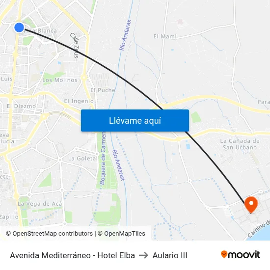 Avenida Mediterráneo - Hotel Elba to Aulario III map
