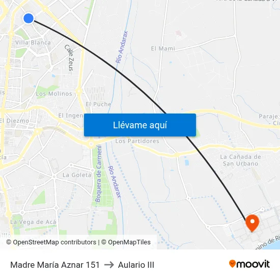 Madre María Aznar 151 to Aulario III map