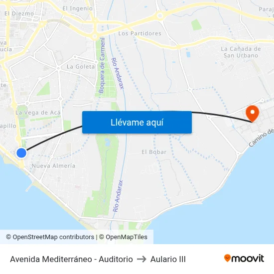 Avenida Mediterráneo - Auditorio to Aulario III map
