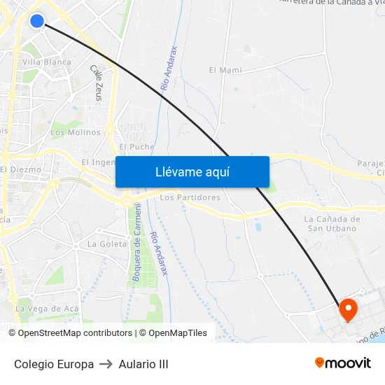 Colegio Europa to Aulario III map