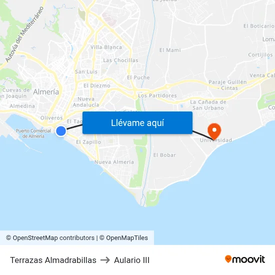 Terrazas Almadrabillas to Aulario III map