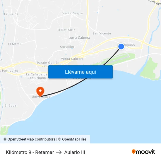 Kilómetro 9 - Retamar to Aulario III map