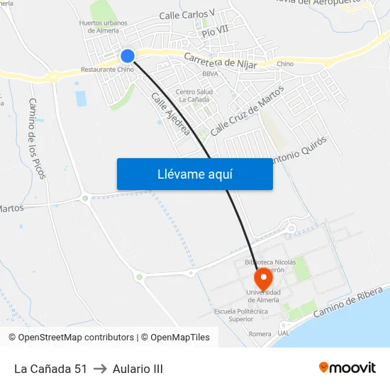 La Cañada 51 to Aulario III map