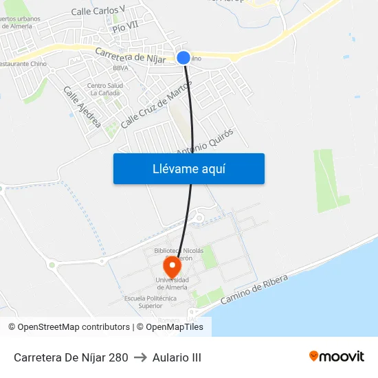 Carretera De Níjar 280 to Aulario III map
