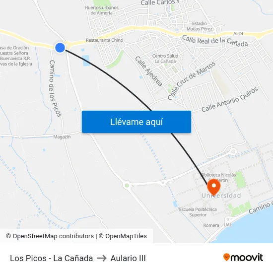 Los Picos - La Cañada to Aulario III map
