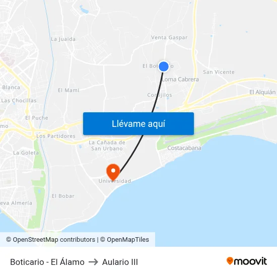 Boticario - El Álamo to Aulario III map
