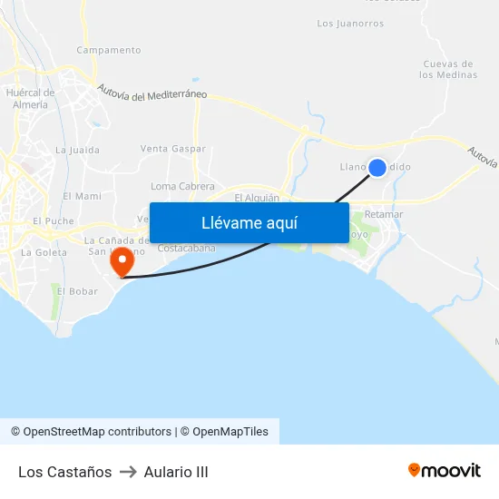 Los Castaños to Aulario III map
