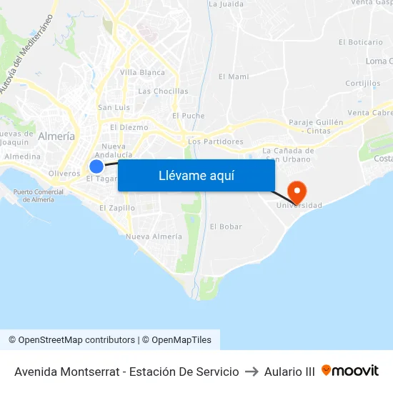 Avenida Montserrat - Estación De Servicio to Aulario III map