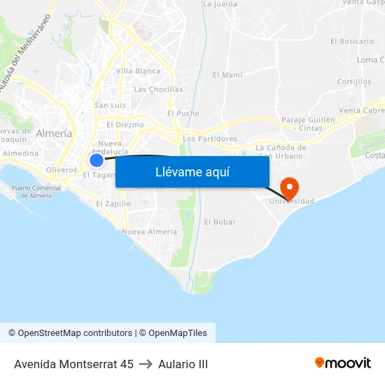 Avenida Montserrat 45 to Aulario III map
