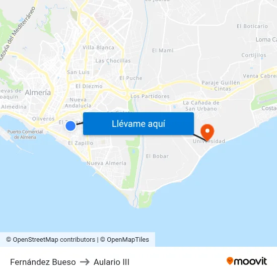 Fernández Bueso to Aulario III map