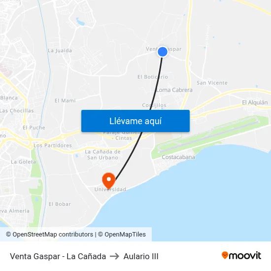 Venta Gaspar - La Cañada to Aulario III map