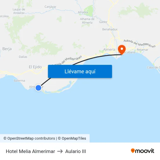Hotel Melia Almerimar to Aulario III map