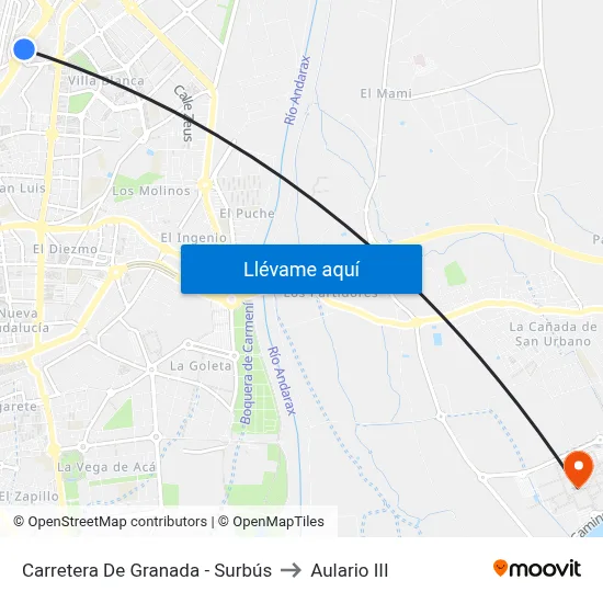 Carretera De Granada - Surbús to Aulario III map