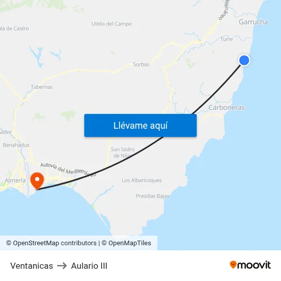 Ventanicas to Aulario III map