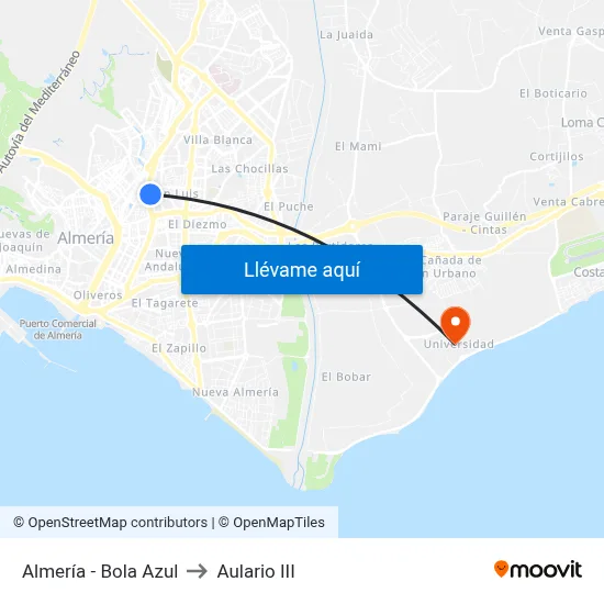 Almería - Bola Azul to Aulario III map