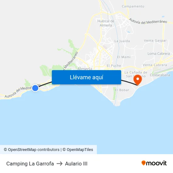 Camping La Garrofa to Aulario III map