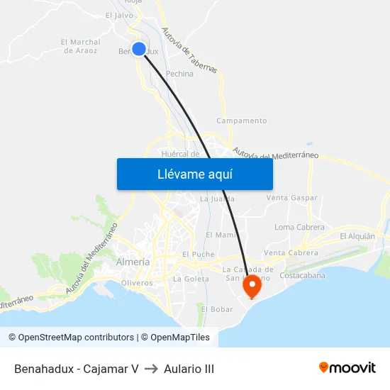 Benahadux - Cajamar V to Aulario III map