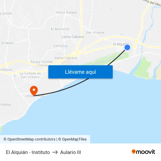 El Alquián - Instituto to Aulario III map