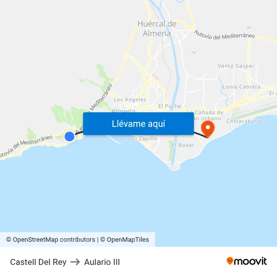 Castell Del Rey to Aulario III map