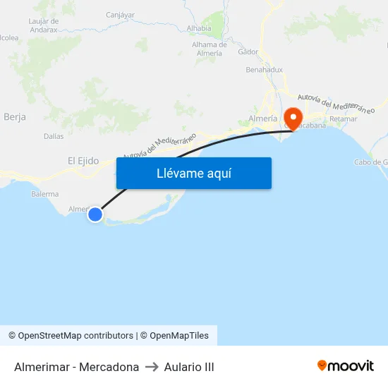 Almerimar - Mercadona to Aulario III map
