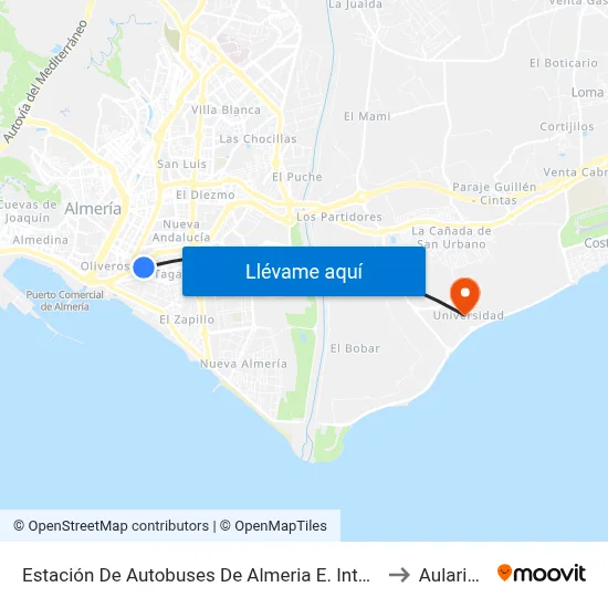 Estación De Autobuses De Almeria E. Intermodal to Aulario III map