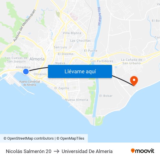 Nicolás Salmerón 20 to Universidad De Almería map
