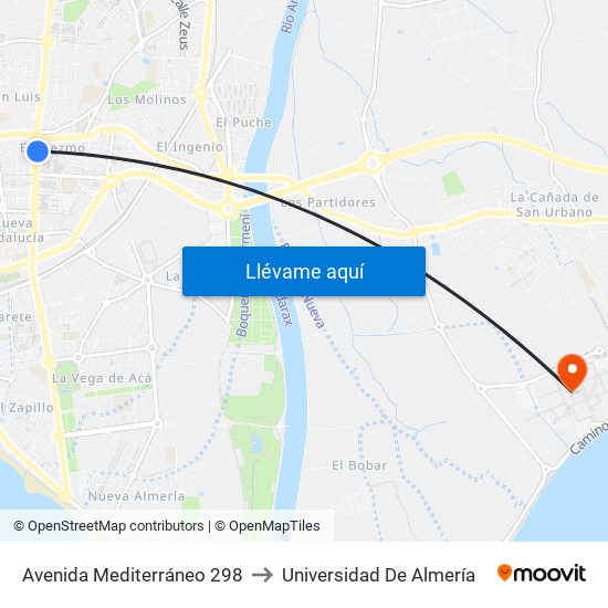 Avenida Mediterráneo 298 to Universidad De Almería map