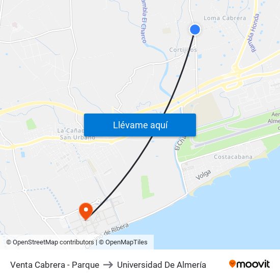 Venta Cabrera - Parque to Universidad De Almería map