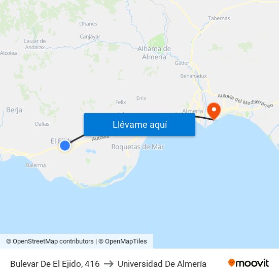 Bulevar De El Ejido, 416 to Universidad De Almería map