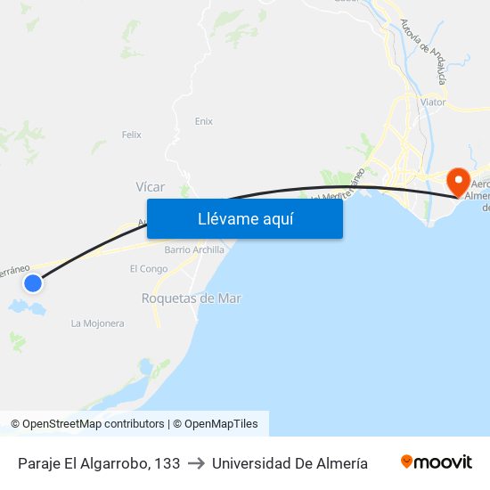 Paraje El Algarrobo, 133 to Universidad De Almería map