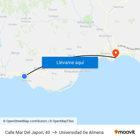 Calle Mar Del Japon, 40 to Universidad De Almería map