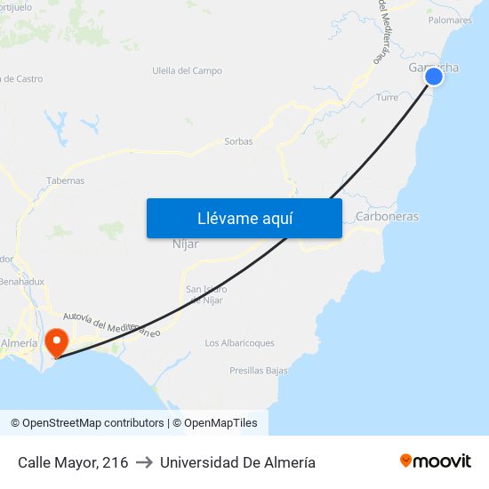 Calle Mayor, 216 to Universidad De Almería map