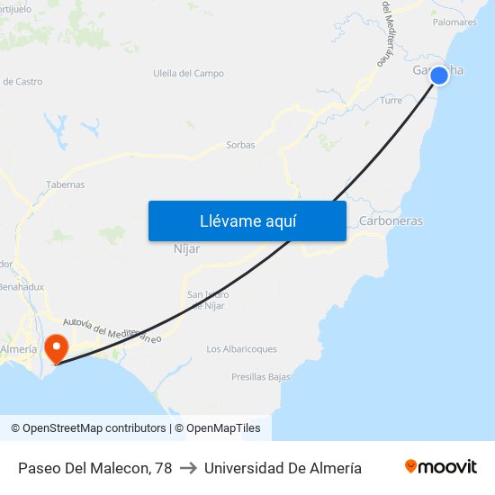 Paseo Del Malecon, 78 to Universidad De Almería map