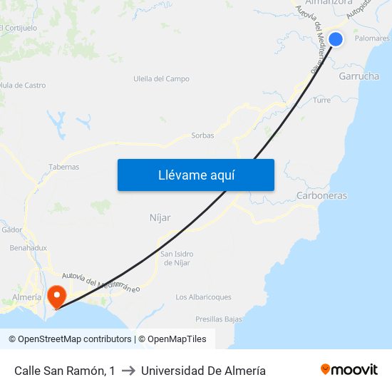 Calle San Ramón, 1 to Universidad De Almería map