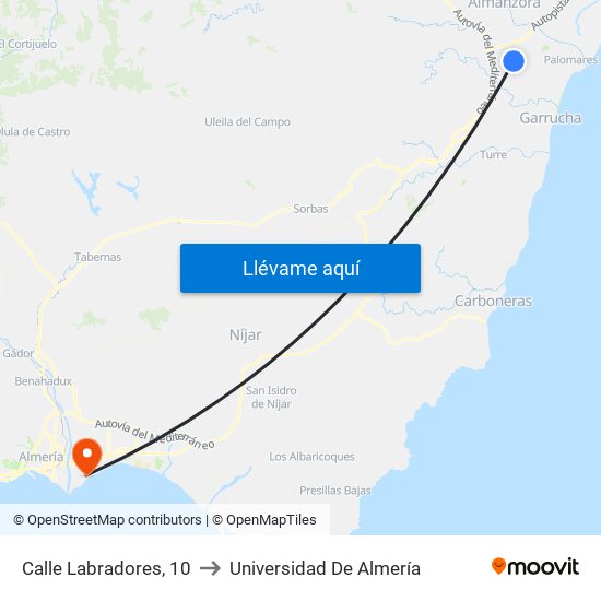 Calle Labradores, 10 to Universidad De Almería map