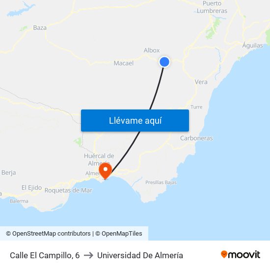 Calle El Campillo, 6 to Universidad De Almería map