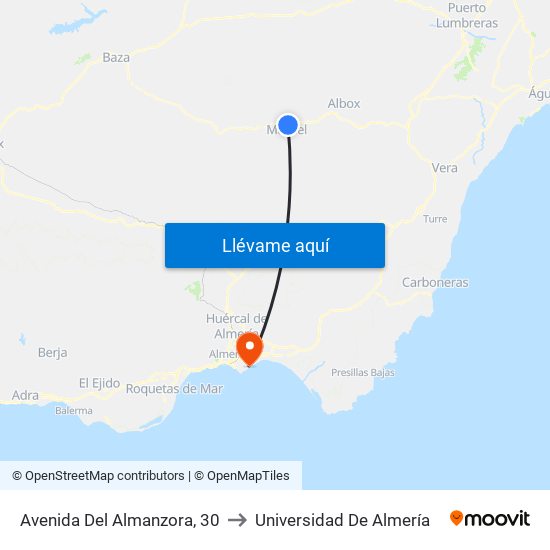 Avenida Del Almanzora, 30 to Universidad De Almería map
