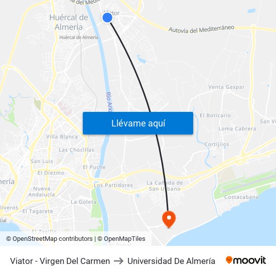 Viator - Virgen Del Carmen to Universidad De Almería map
