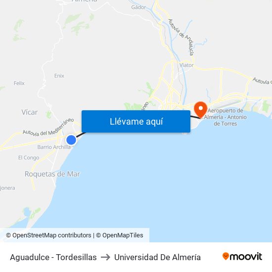 Aguadulce - Tordesillas to Universidad De Almería map