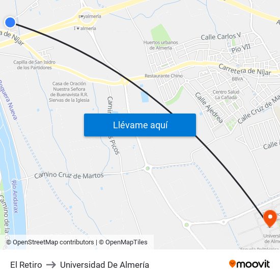 El Retiro to Universidad De Almería map