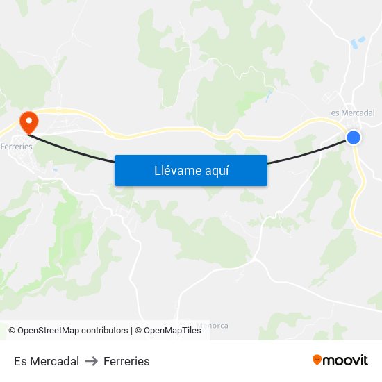 Es Mercadal to Ferreries map