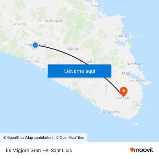 Es Migjorn Gran to Sant Lluís map