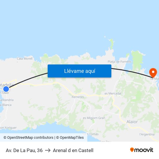 Av. De La Pau, 36 to Arenal d en Castell map