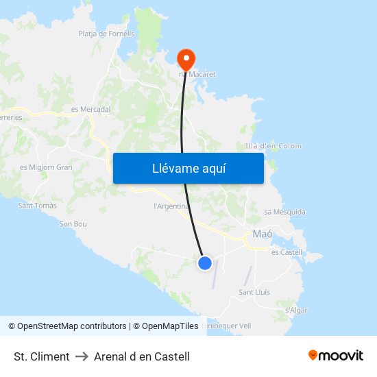 St. Climent to Arenal d en Castell map