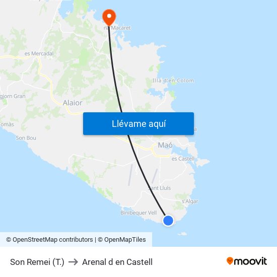 Son Remei (T.) to Arenal d en Castell map