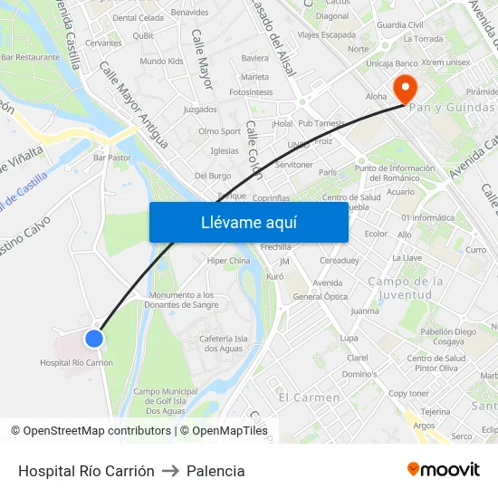 Hospital Río Carrión to Palencia map