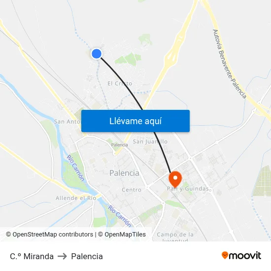 C.º Miranda to Palencia map