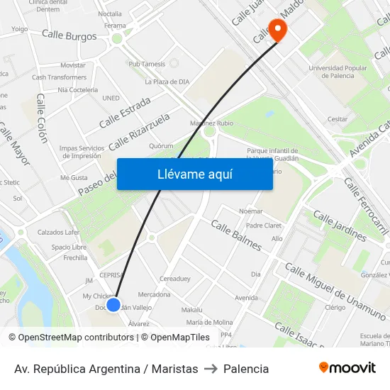 Av. República Argentina / Maristas to Palencia map